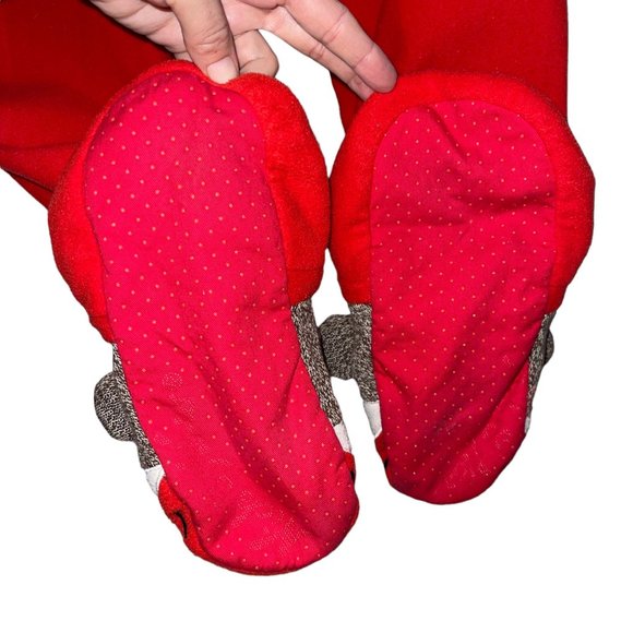 Nick & Nora Red Sock Monkey Pajamas Womens S Footie Unionsuit PJs Costume Solid - Picture 8 of 9